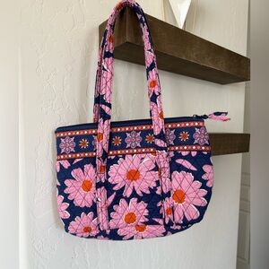 Bright Floral Pink and Blue Medium Quilted Tote Bag,Beautiful florals•••Cute bag